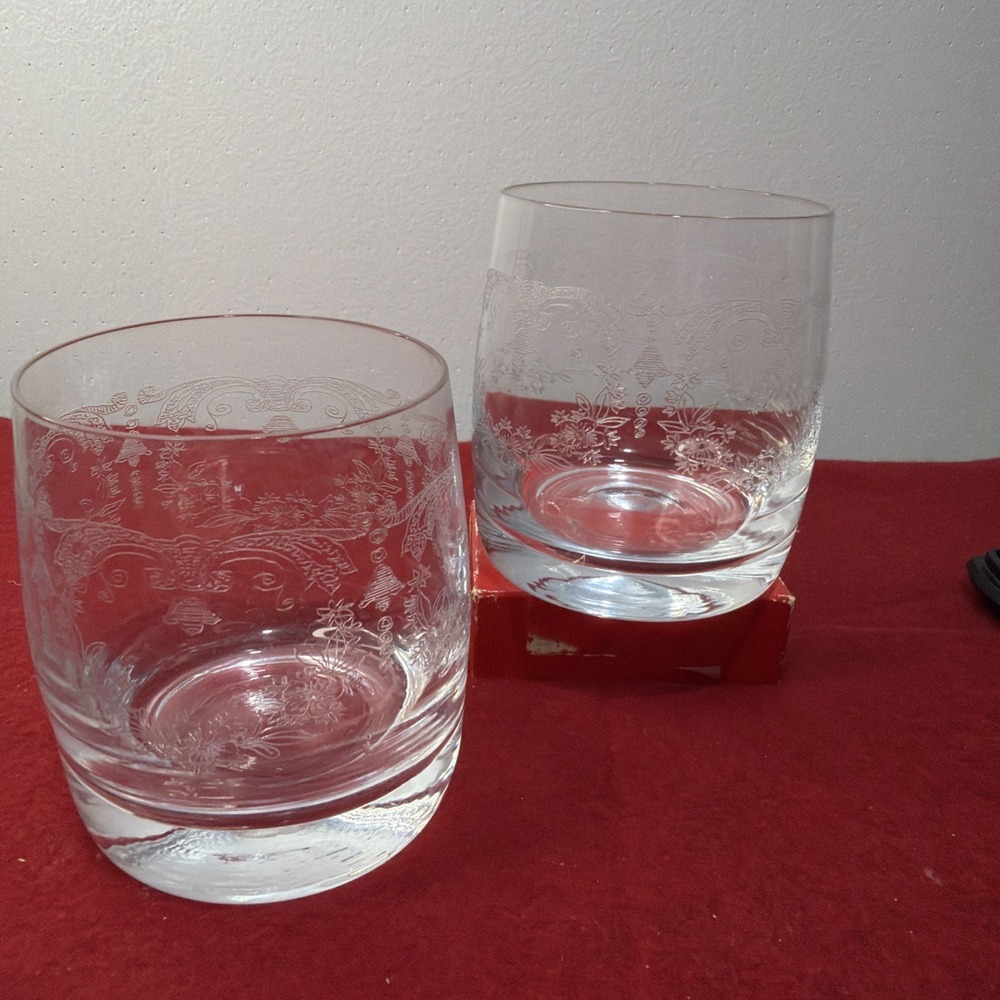 Cascade Double Old Fashioned Glass Etched Floral Tumbler Import Associates X2